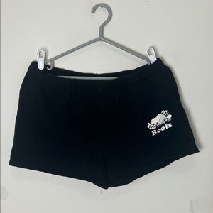 Roots Black Cotton Casual Athletic Women's Shorts with Logo